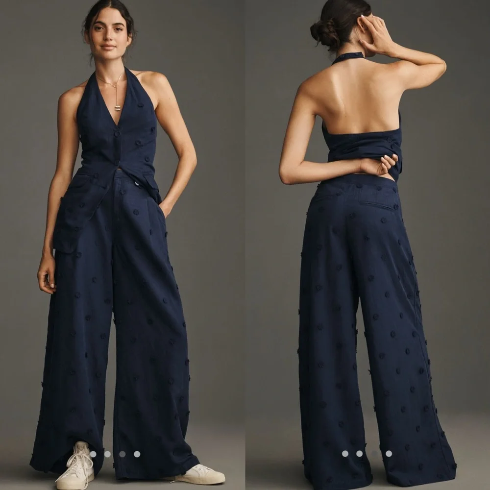 2 pieces Linen blend halter vest + Tailored linen blend embellished trousers - Picture 1 of 16